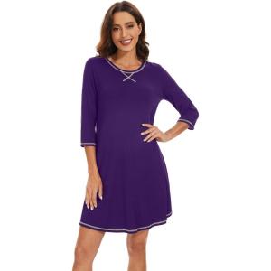 imageWiWi Nightgowns for Women 34 Sleeve Sleep Shirts Soft Pajamas Gowns Viscose from Bamboo Nightwear SXXLDark Purple