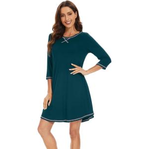 imageWiWi Nightgowns for Women 34 Sleeve Sleep Shirts Soft Pajamas Gowns Viscose from Bamboo Nightwear SXXLPeacock Green