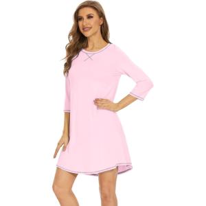 imageWiWi Nightgowns for Women 34 Sleeve Sleep Shirts Soft Pajamas Gowns Viscose from Bamboo Nightwear SXXLPink