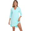 imageWiWi Womens Nightgown 34 Sleeve Night Shirt V Neck Sleepshirt Soft Pajama Dress Ladies Rayon Sleep Gown SXXLAqua