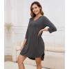 imageWiWi Womens Nightgown 34 Sleeve Night Shirt V Neck Sleepshirt Soft Pajama Dress Ladies Rayon Sleep Gown SXXLCharcoal Heather