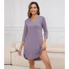 imageWiWi Womens Nightgown 34 Sleeve Night Shirt V Neck Sleepshirt Soft Pajama Dress Ladies Rayon Sleep Gown SXXLViolet