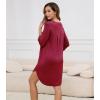 imageWiWi Womens Nightgown 34 Sleeve Night Shirt V Neck Sleepshirt Soft Pajama Dress Ladies Rayon Sleep Gown SXXLWine