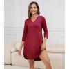 imageWiWi Womens Nightgown 34 Sleeve Night Shirt V Neck Sleepshirt Soft Pajama Dress Ladies Rayon Sleep Gown SXXLWine