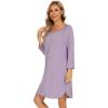 imageWiWi Viscose from Bamboo Nightgowns for Women 34 Sleeves Sleep Shirts Soft Nightshirts Night Gowns Sleepwear SXXLViolet