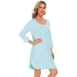 imageWiWi Viscose from Bamboo Nightgowns for Women 34 Sleeves Sleep Shirts Soft Nightshirts Night Gowns Sleepwear SXXLAqua