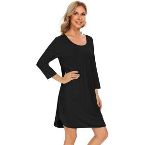 imageWiWi Viscose from Bamboo Nightgowns for Women 34 Sleeves Sleep Shirts Soft Nightshirts Night Gowns Sleepwear SXXLBlack