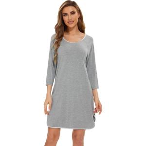 imageWiWi Viscose from Bamboo Nightgowns for Women 34 Sleeves Sleep Shirts Soft Nightshirts Night Gowns Sleepwear SXXLHeather Grey