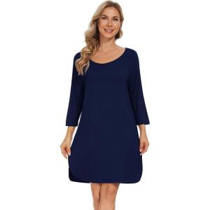 imageWiWi Viscose from Bamboo Nightgowns for Women 34 Sleeves Sleep Shirts Soft Nightshirts Night Gowns Sleepwear SXXLNavy