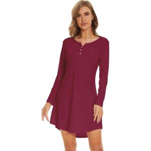 imageWiWi Womens Viscose from Bamboo Nightgown Long Sleeve Nightshirt Soft Sleep Dress Loose Comfy Pajama Sleepwear SXXLAwine