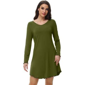 imageWiWi Womens Viscose from Bamboo Nightgown Long Sleeve Nightshirt Soft Sleep Dress Loose Comfy Pajama Sleepwear SXXLBarmy Green