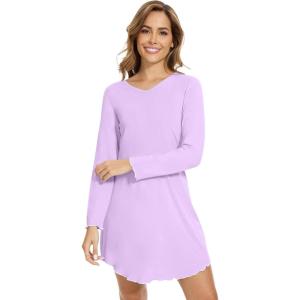imageWiWi Womens Viscose from Bamboo Nightgown Long Sleeve Nightshirt Soft Sleep Dress Loose Comfy Pajama Sleepwear SXXLBlight Purple