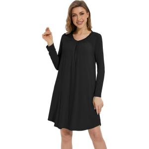 imageWiWi Womens Viscose from Bamboo Nightgown Long Sleeve Nightshirt Soft Sleep Dress Loose Comfy Pajama Sleepwear SXXLCblack