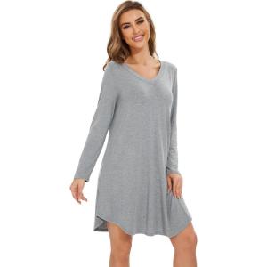 imageWiWi Womens Viscose from Bamboo Nightgown Long Sleeve Nightshirt Soft Sleep Dress Loose Comfy Pajama Sleepwear SXXLDheather Grey