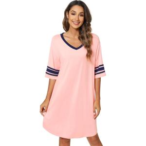 imageWiWi Bamboo Viscose Nightgowns for Women 34 Sleeve Nightshirts Sleep Shirt Plus Size Sleepwear Pajamas Dress S4XBblush PinkNavy