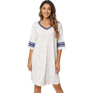 imageWiWi Bamboo Viscose Nightgowns for Women 34 Sleeve Nightshirts Sleep Shirt Plus Size Sleepwear Pajamas Dress S4XBoat Leopard