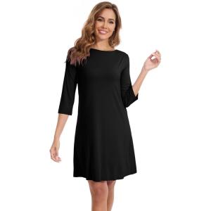 imageWiWi Nightgowns Viscose from Bamboo for Women nightdress Soft 34 Sleeve Sleep Shirts Scoop Neck Pajamas Nightshirts SXXLBlack