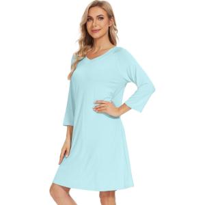 imageWiWi Nightgowns for Women Viscose from Bamboo 34 Sleeve Sleepshirt Soft Vneck Nightshirts Loose Pajama Dress SXXLAqua