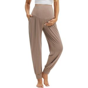 imageWiWi Womens Viscose from Bamboo Maternity Pants Soft Over The Belly Pregnancy Leggings High Waist Stretchy BottomsBcamel