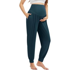 imageWiWi Womens Viscose from Bamboo Maternity Pants Soft Over The Belly Pregnancy Leggings High Waist Stretchy BottomsBdeep Teal