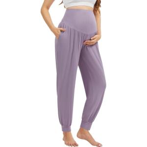 imageWiWi Womens Viscose from Bamboo Maternity Pants Soft Over The Belly Pregnancy Leggings High Waist Stretchy BottomsBviolet