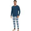 imageWiWi Mens Viscose from Bamboo Pajama Sets Long Sleeve Top and Pants Sleepwear Pjs with Pockets Drawstring SXXLBpeacock BluenavyGreen Plaid
