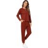 imageWiWi Pajamas Set for Women Waffle Knit Sleepwear Long Sleeve Tops and Jogger Pants with Pockets Loungewear SXXLBrickred