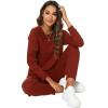 imageWiWi Pajamas Set for Women Waffle Knit Sleepwear Long Sleeve Tops and Jogger Pants with Pockets Loungewear SXXLBrickred
