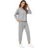 imageWiWi Pajamas Set for Women Waffle Knit Sleepwear Long Sleeve Tops and Jogger Pants with Pockets Loungewear SXXLHeather Grey