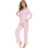 imageWiWi Pajamas for Women Long Sleeve Sleepwear with Pants Set Soft Casual Pj Warm Viscose from Bamboo Lounge Sets SXXLApink
