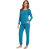 imageWiWi Viscose from Bamboo Womens Pajama Set Soft Long Sleeve Pajamas Sets SXXLCteal Blue