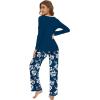 imageWiWi Womens Pajama Sets Soft Long Sleeves Top with Pants PJ 2 Piece Viscose from Bamboo Loungewear Set SXXLAink Blueink Blue Floral