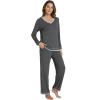 imageWiWi Womens Pajama Sets Soft Long Sleeves Top with Pants PJ 2 Piece Viscose from Bamboo Loungewear Set SXXLCdark Heather Grey