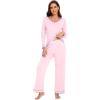 imageWiWi Womens Pajama Sets Soft Long Sleeves Top with Pants PJ 2 Piece Viscose from Bamboo Loungewear Set SXXLCpink