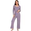 imageWiWi Womens Pajama Sets Soft Long Sleeves Top with Pants PJ 2 Piece Viscose from Bamboo Loungewear Set SXXLCviolet