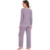 imageWiWi Womens Pajama Sets Soft Long Sleeves Top with Pants PJ 2 Piece Viscose from Bamboo Loungewear Set SXXLCviolet