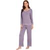 imageWiWi Womens Pajama Sets Soft Long Sleeves Top with Pants PJ 2 Piece Viscose from Bamboo Loungewear Set SXXLCviolet