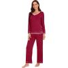 imageWiWi Womens Pajama Sets Soft Long Sleeves Top with Pants PJ 2 Piece Viscose from Bamboo Loungewear Set SXXLCwine Red