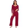 imageWiWi Womens Pajama Sets Soft Long Sleeves Top with Pants PJ 2 Piece Viscose from Bamboo Loungewear Set SXXLCwine Red