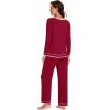 imageWiWi Womens Pajama Sets Soft Long Sleeves Top with Pants PJ 2 Piece Viscose from Bamboo Loungewear Set SXXLCwine Red
