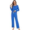 imageWiWi Womens Pajamas Set Soft Long Sleeve Tops and Pants Viscose from Bamboo Sleepwear Lightweight Pj Loungewear SXXLAbright Blue
