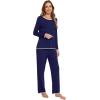 imageWiWi Womens Pajamas Set Soft Long Sleeve Tops and Pants Viscose from Bamboo Sleepwear Lightweight Pj Loungewear SXXLAnavy