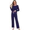 imageWiWi Womens Pajamas Set Soft Long Sleeve Tops and Pants Viscose from Bamboo Sleepwear Lightweight Pj Loungewear SXXLAnavy