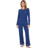 imageWiWi Womens Pajamas Set Soft Long Sleeve Tops and Pants Viscose from Bamboo Sleepwear Lightweight Pj Loungewear SXXLBblue Depth
