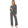 imageWiWi Womens Pajamas Set Soft Long Sleeve Tops and Pants Viscose from Bamboo Sleepwear Lightweight Pj Loungewear SXXLBdark Heather Grey