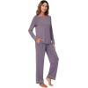 imageWiWi Womens Pajamas Set Soft Long Sleeve Tops and Pants Viscose from Bamboo Sleepwear Lightweight Pj Loungewear SXXLBviolet