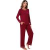 imageWiWi Womens Pajamas Set Soft Long Sleeve Tops and Pants Viscose from Bamboo Sleepwear Lightweight Pj Loungewear SXXLBwine Red