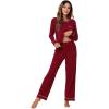 imageWiWi Womens Pajamas Set Soft Long Sleeve Tops and Pants Viscose from Bamboo Sleepwear Lightweight Pj Loungewear SXXLBwine Red