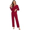 imageWiWi Womens Pajamas Set Soft Long Sleeve Tops and Pants Viscose from Bamboo Sleepwear Lightweight Pj Loungewear SXXLCwine Red