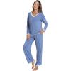 imageWiWi Womens Pajama Sets Soft Long Sleeves Top with Pants PJ 2 Piece Viscose from Bamboo Loungewear Set SXXLCfog Blue